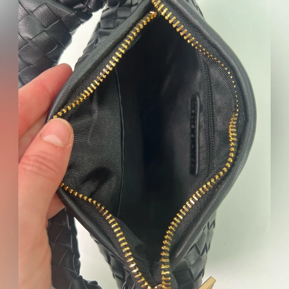 Melie Bianco Black Drew Small Woven Hobo Bag With Knot and Zipper